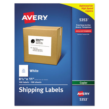 Avery® Copier Mailing Labels, Copiers, 8.5 X 11, White, 100-box freeshipping - TVN Wholesale